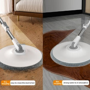 Self Wringing Spin Mop Bucket Set with Extendable Handle 3600 Swivel and 2x Microfibre Mop Heads - Upgraded
