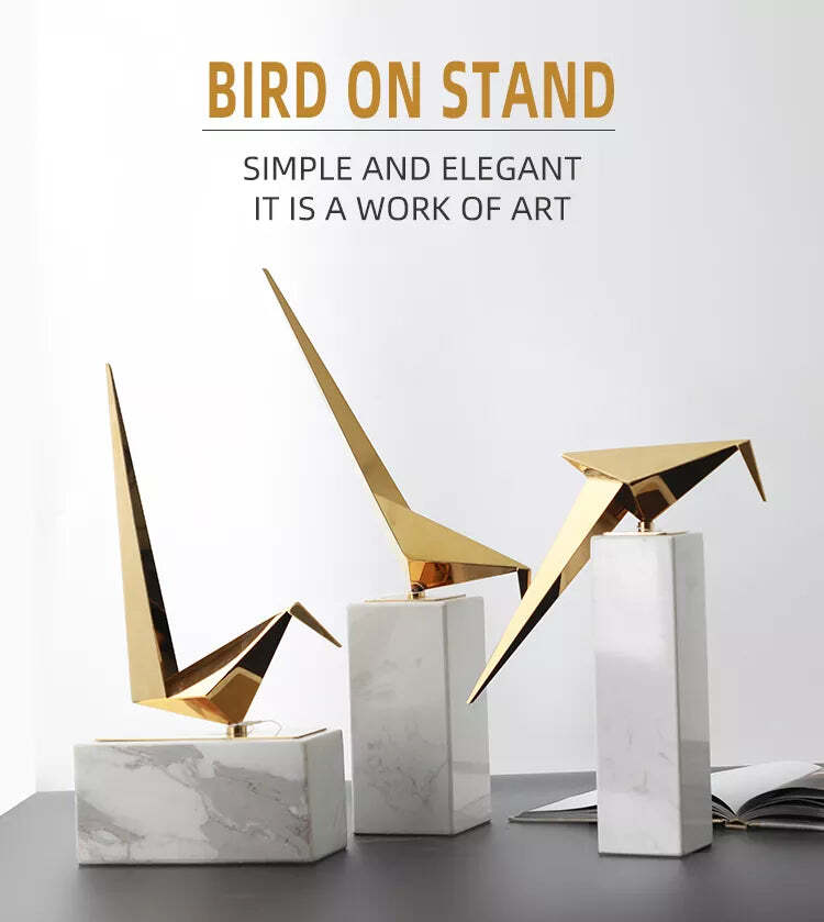 Viviendo Iconic Avian Plinth Art Sculpture in Marble & Stainless steel