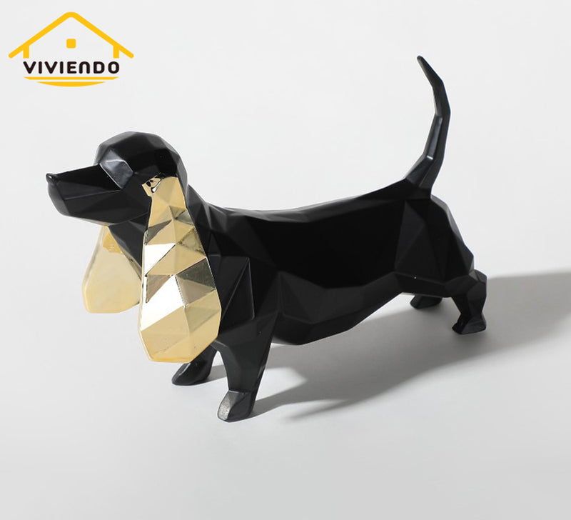 Viviendo Resin Pixel Dog Abstract Art Sculpture Canine figurine sculpture - Black & Gold