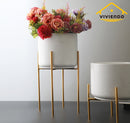 Viviendo Premium Marble Stone Flower Vase with Gold Stand in White - Small