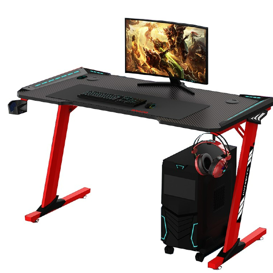 Odyssey8 Single Panel 1.4m Gaming Desk Office Table Desktop with LED Light & Effects - Red