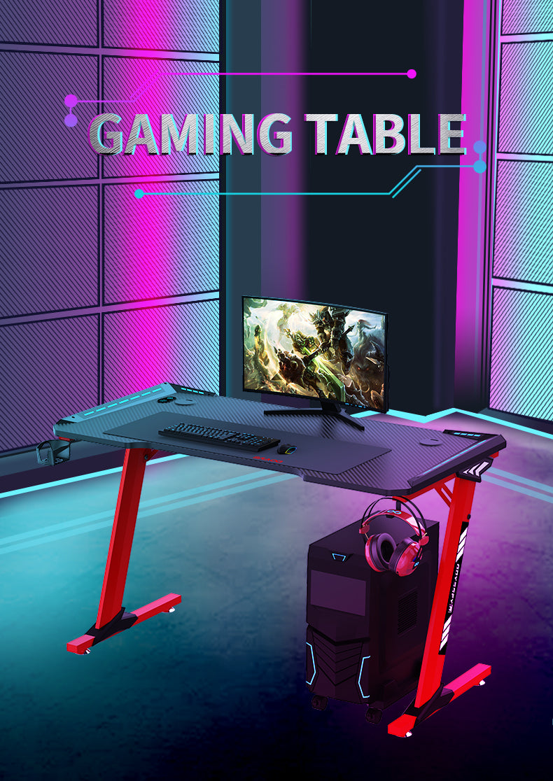 Odyssey8 Single Panel 1.4m Gaming Desk Office Table Desktop with LED Light & Effects - Red