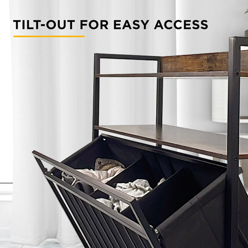 Viviendo Tilt-Out Laundry Hamper Cabinet Shelf Basket 3-Compartment with Sliding Wheels