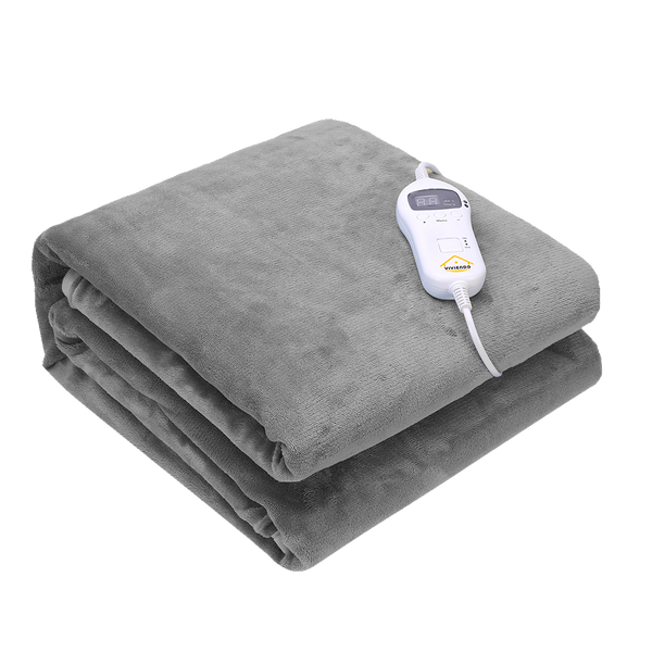 Viviendo Electric Heated Throw Soft Flannel Fleece Rug Machine Washable Blanket - Grey