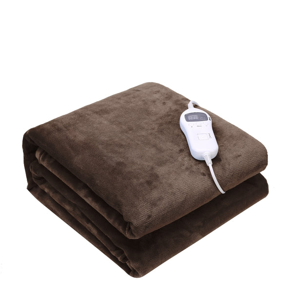 Viviendo Electric Heated Throw Soft Flannel Fleece Rug Machine Washable Blanket - Walnut