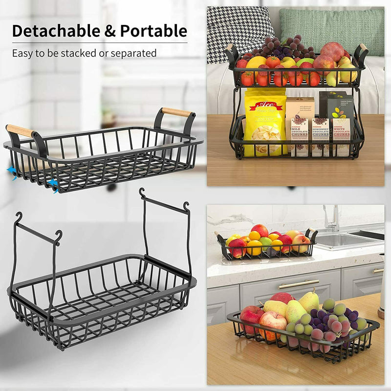 Viviendo 2 Tier Carbon Steel Fruit Bowl for Fruit and Vegetable Kitchen Storage