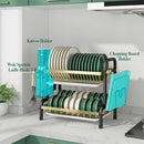 Viviendo 2 Tier Dish Drying Rack, Kitchen counter Dish Drainer with Cutting Board Cup and Cutlery Holders and Drip Tray  in Black