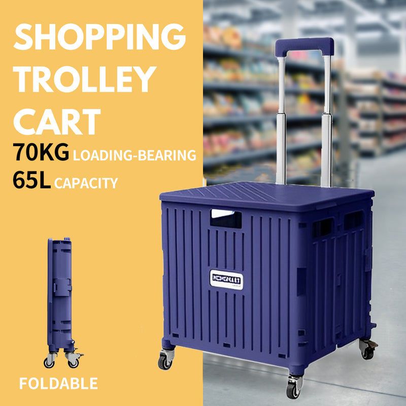 Viviendo 65L Foldable Shopping Trolley Cart Portable Grocery Basket Rolling Wheel with Top Cover - Purple