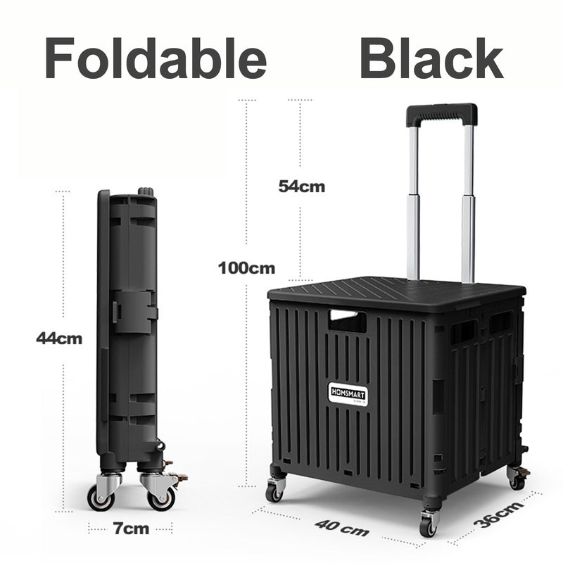 Viviendo 65L Foldable Shopping Trolley Cart Portable Grocery Basket Rolling Wheel with Top Cover - Black