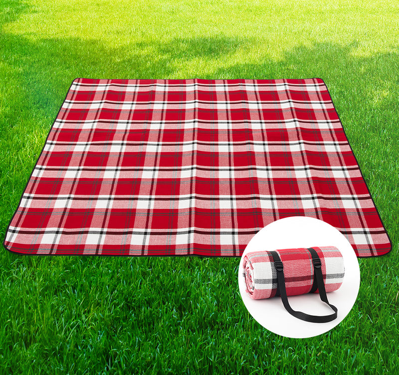 Viviendo 200x200cm Waterproof Outdoor Picnic Rug Blanket - Red Tartan