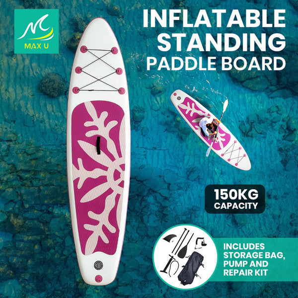 MaxU 10'6'' Inflatable Paddle Board 3.2m SUP Surfboard Stand Up Paddleboard with Bonus Accessories - Snowflake Pink