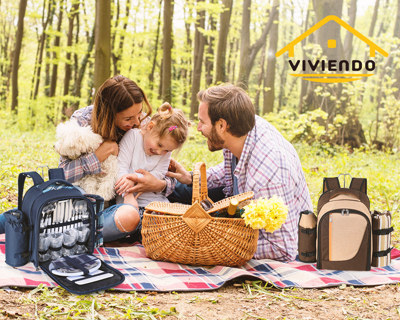 Viviendo Picnic Backpack for 4 Person with Insulated Leakproof Cooler Bag and Cutlery Set