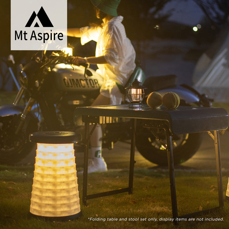 Mt Aspire Telescopic Folding Stool with LED Lamp, Waterproof Foldable Aluminium Frame Table - 3PCs Set (2 x stools, 1x table)