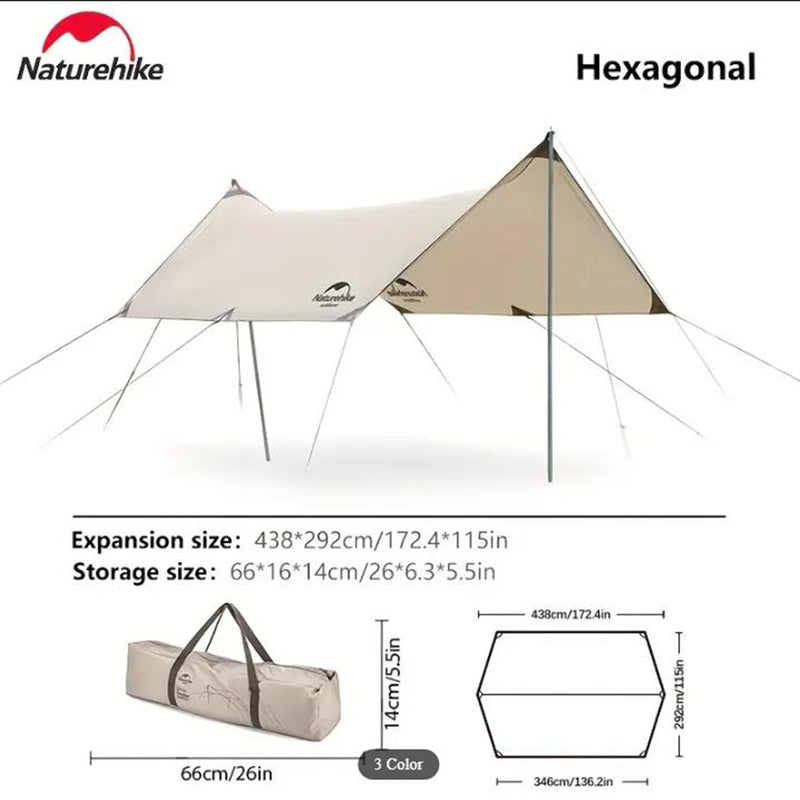 Naturehike Canopy Lightweight 4-6 Person Tent Tarp Shelters for Camping Hiking - Khaki