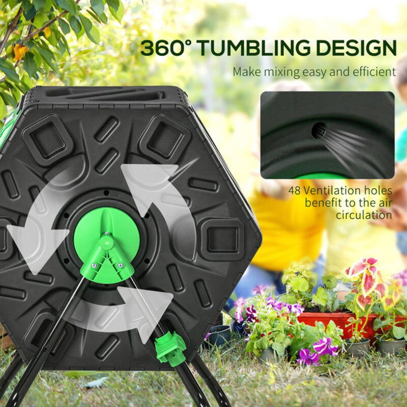 Viviendo 60L Tumbling Garden Compost Bin Heavy Duty 360 Degree Rotating Recycle - Green