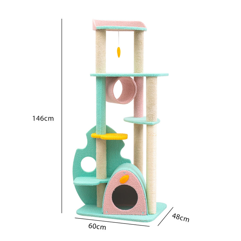 Furbulous 1.46m Cat Tree Scratching post and Adventure Cat tower - Green Leaf