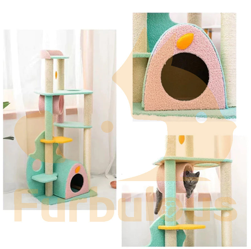 Furbulous 1.46m Cat Tree Scratching post and Adventure Cat tower - Green Leaf