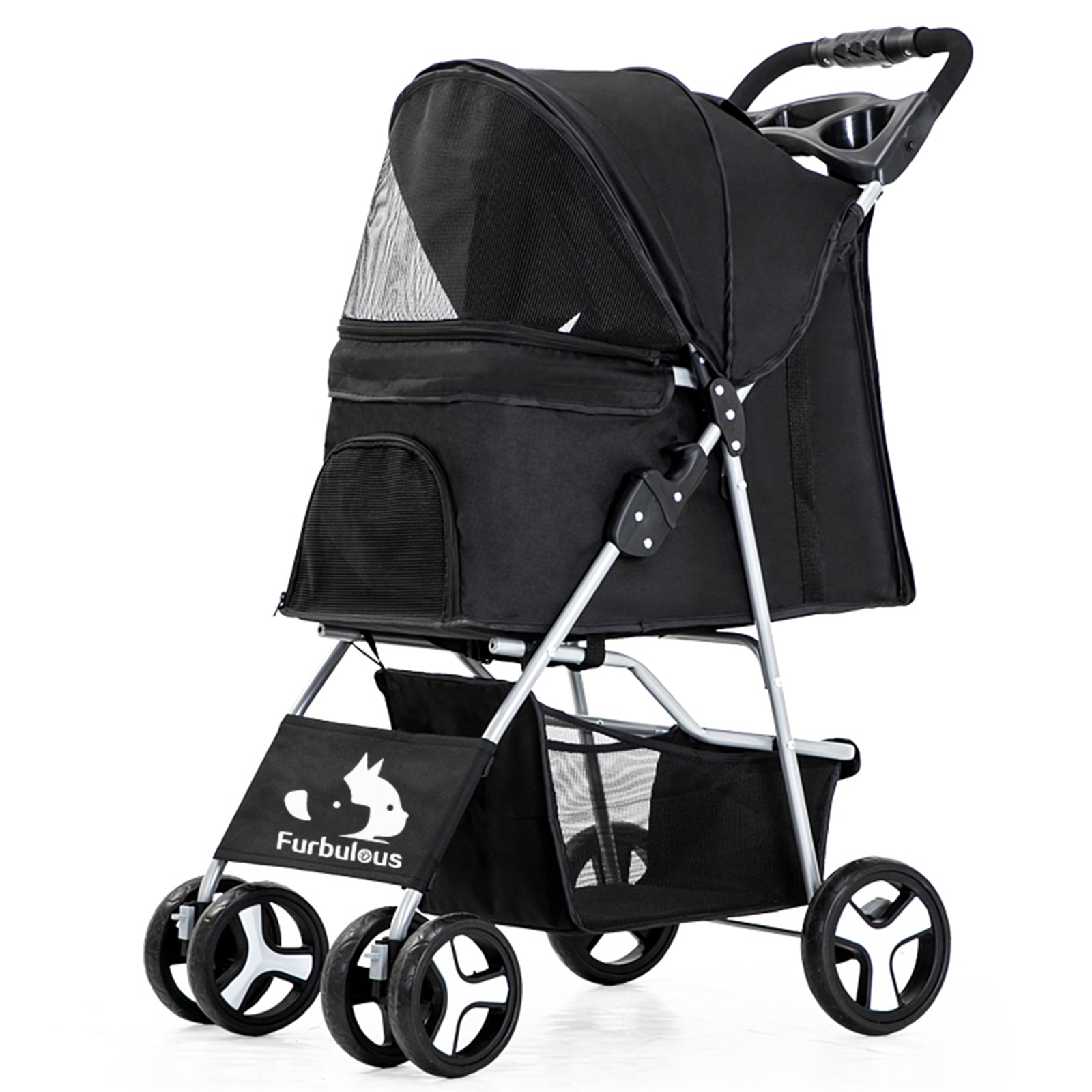 Furbulous Pet Stroller 4 Wheel Foldable Dog Pram Large Cat Travel Carr