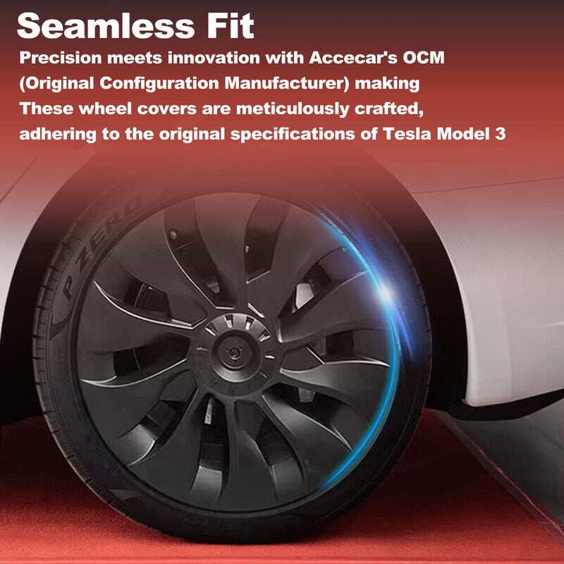 Accecar Tesla Model 3 Wheel Cover Set 18-Inch (4-Pc) for 2019-2023 Models Wheel Rim Protectors Hubcap - Swirling