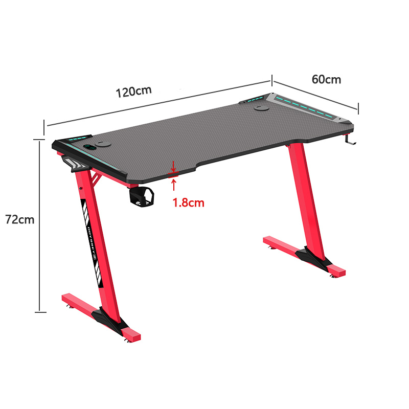 120cm x 60cm x 72cm Gaming Table Black and Red