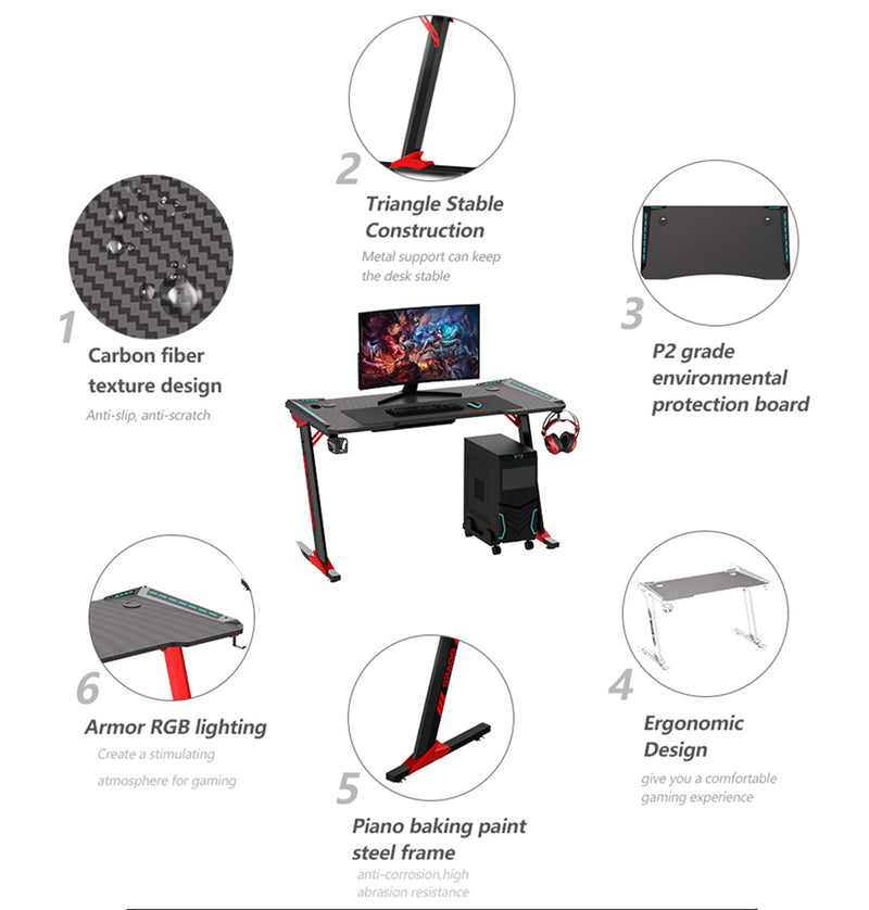 Big Box Store Gaming Desk colour black and red with RGB features