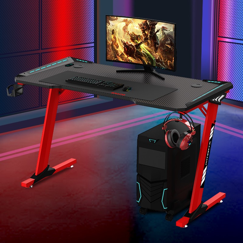 Black and Red Gaming Table with RGB Lighting, Cup Holder and Headphone from Big Box Store Australia