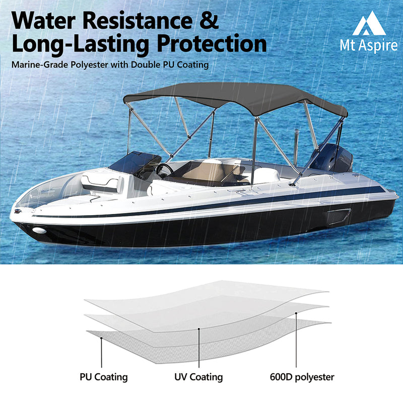 MT ASPIRE 3 Bow 1.3m-1.5m Grey Boat Bimini Top Canopy Aluminium Cover 600D Polyester