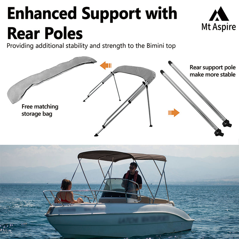 MT ASPIRE 3 Bow 1.7m-1.9m Grey Boat Bimini Top Canopy Aluminium Cover 600D Polyester