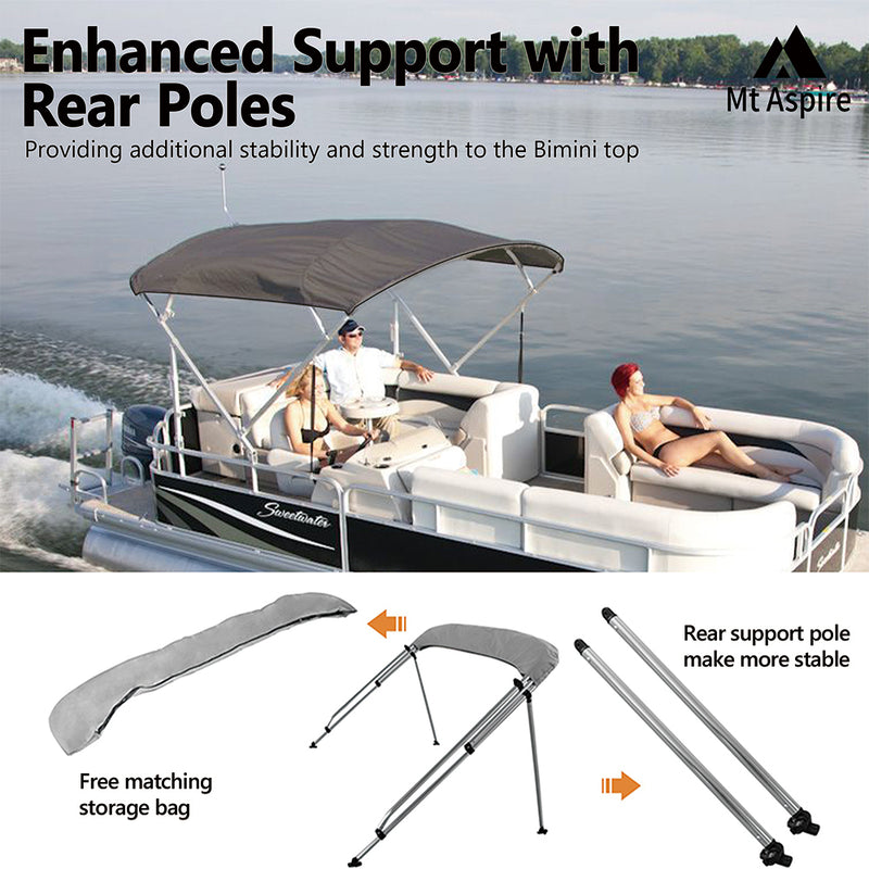 MT ASPIRE 4 Bow 1.5m-1.7m Grey Boat Bimini Top Canopy Aluminium Cover 600D Polyester