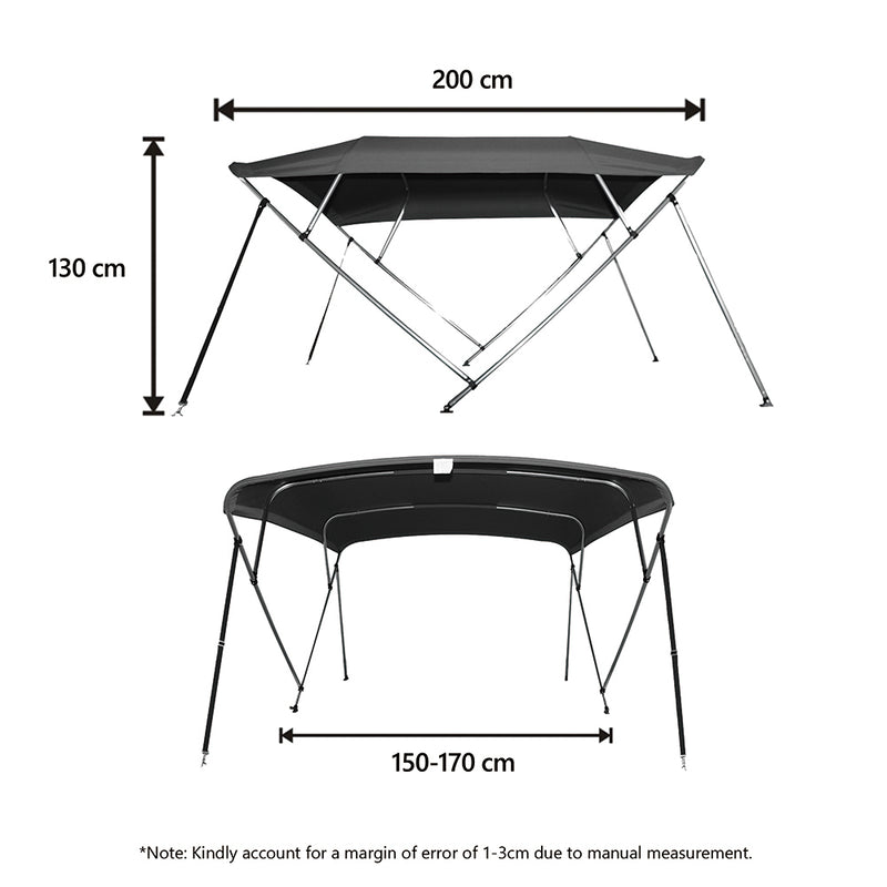 MT ASPIRE 4 Bow 1.5m-1.7m Grey Boat Bimini Top Canopy Aluminium Cover 600D Polyester