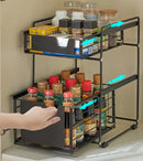 ADIVO Pantry Kitchen Organiser Sauce Rack Spice Storage with sliding drawers in Carbon Steel - Black