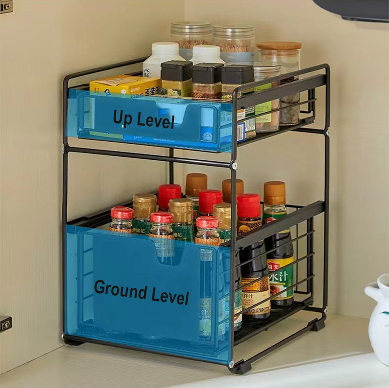 ADIVO Pantry Kitchen Organiser Sauce Rack Spice Storage with sliding drawers in Carbon Steel - Black