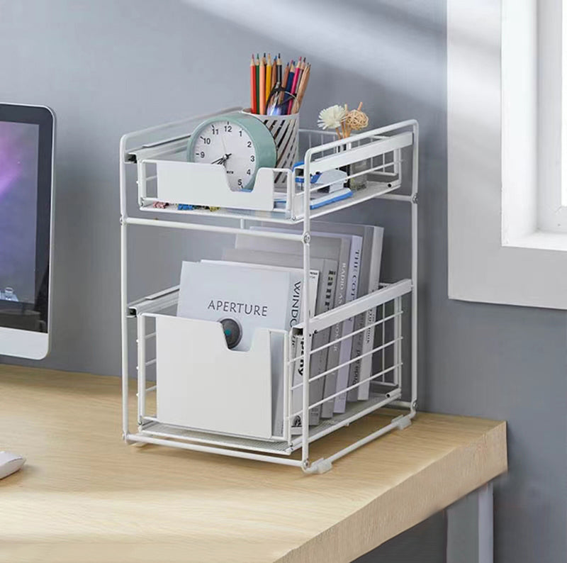 ADIVO Pantry Kitchen Organiser Sauce Rack Spice Storage with sliding drawers in Carbon Steel - White