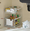 ADIVO Pantry Kitchen Organiser Sauce Rack Spice Storage with sliding drawers in Carbon Steel - White