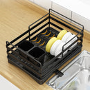 Viviendo 2 tier Dish Drainer Kitchen Counter Dish Rack  with Cutlery Holder, Drip Tray - Black