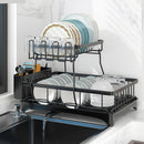ADIVO 2 Tier Dish Drainer Drying Rack in Carbon Steel with Kitchen Counter Cup and Cutlery Holder