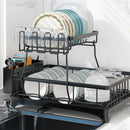 ADIVO 2 Tier Dish Drainer Drying Rack in Carbon Steel with Kitchen Counter Cup and Cutlery Holder