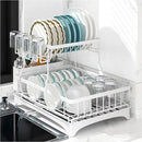 ADIVO 2 Tier Dish Drainer Drying Rack in Carbon Steel with Kitchen Counter Cup and Cutlery Holder