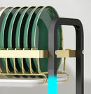 ADIVO Xlarge 2 tier Dish Drying Rack, Carbon Steel Kitchen Counter Dish Drainer with Cutlery Holder, Drip Tray and Handles - Black & Gold