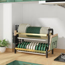 Viviendo 2 tier Dish Drainer Kitchen Counter Dish Rack  with Cutlery Holder, Drip Tray - Black