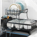 ADIVO 2 Tier Dish Drainer Drying Rack in Carbon Steel with Kitchen Counter Cup and Cutlery Holder