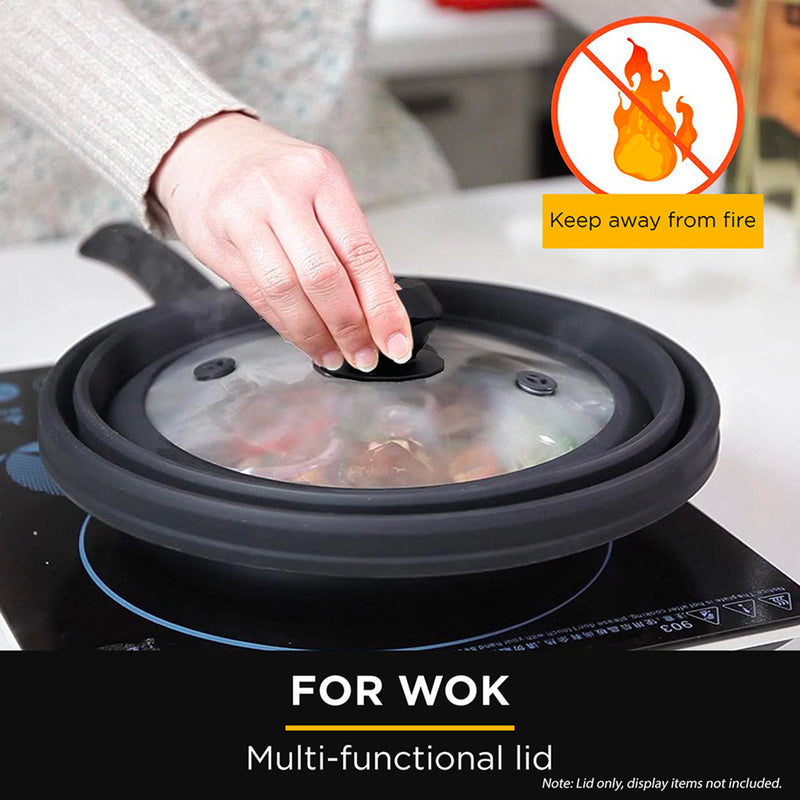 Microwave Vented Glass Cover and Multifunction Silicone Splatter Guard Lid - Black Small