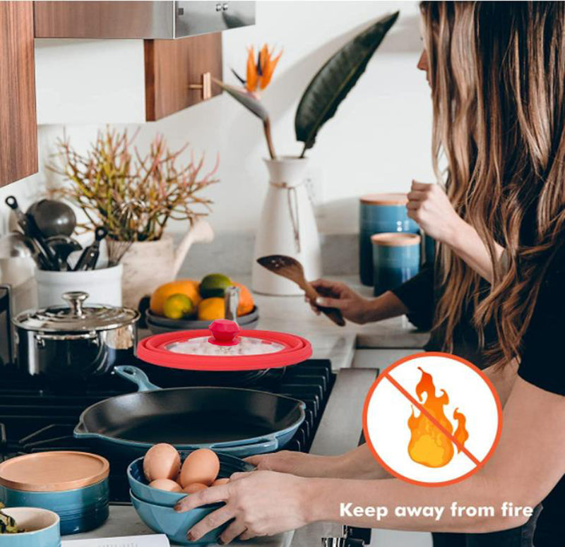 Microwave Vented Glass Cover and Multifunction Silicone Splatter Guard Lid - Black Small