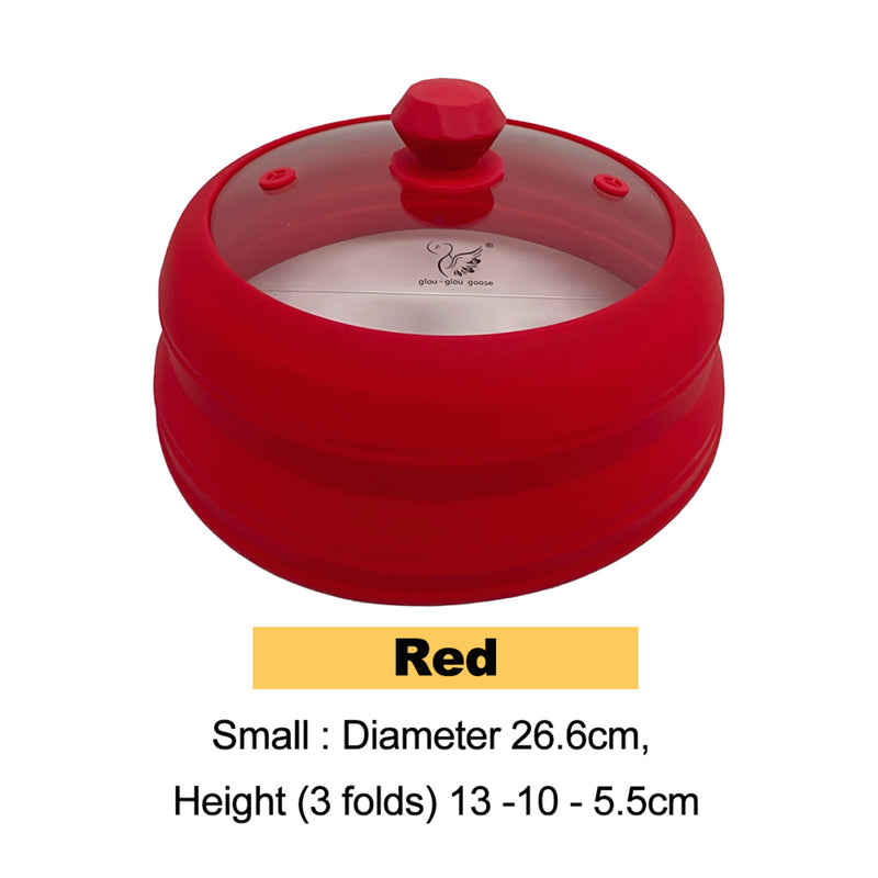 Microwave Vented Glass Cover and Multifunction Silicone Splatter Guard Lid - Red Small