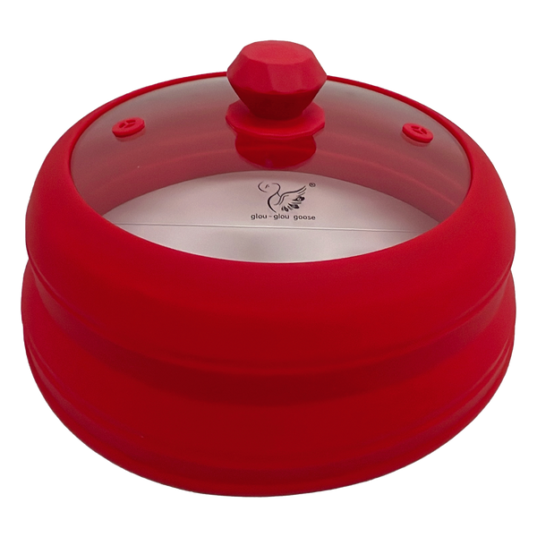 Microwave Vented Glass Cover and Multifunction Silicone Splatter Guard Lid - Red Small