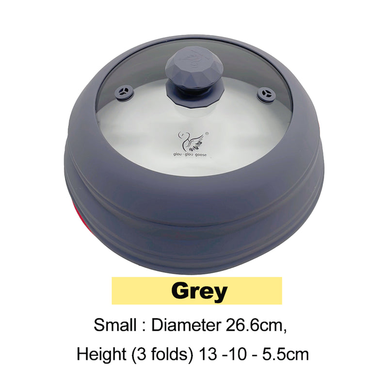 Microwave Vented Glass Cover and Multifunction Silicone Splatter Guard Lid - Grey Small