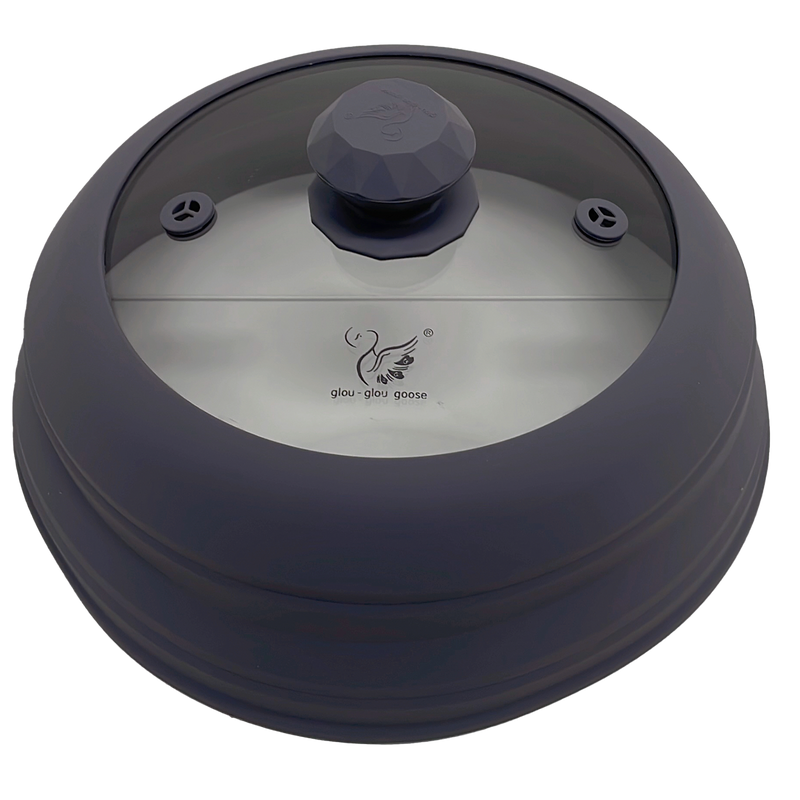 Microwave Vented Glass Cover and Multifunction Silicone Splatter Guard Lid - Grey Small