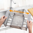 Expandable In Sink Kitchen Dish Drying Rack, Over The Sink Dish Drainer in Stainless Steel and ABS - Grey