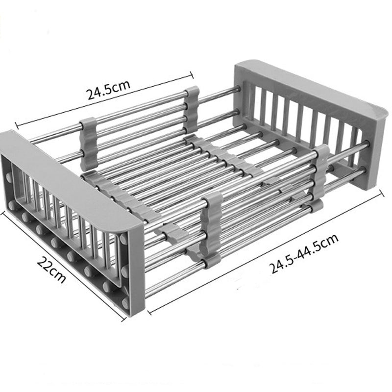 Expandable In Sink Kitchen Dish Drying Rack, Over The Sink Dish Drainer in Stainless Steel and ABS - Grey
