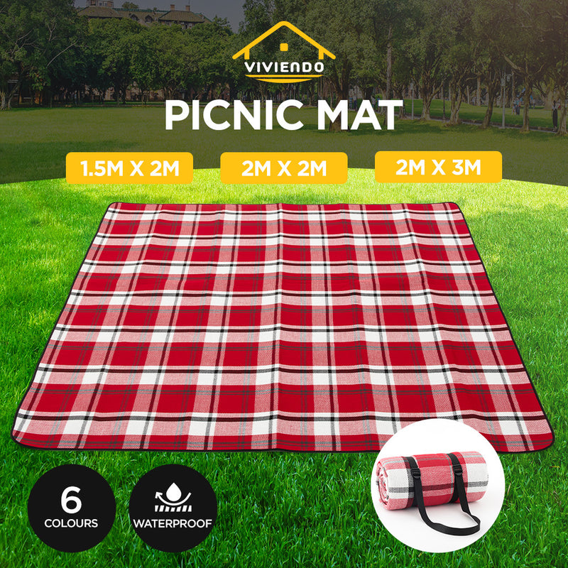 ADIVO 150x200cm Waterproof Outdoor Picnic Rug Blanket Classic - Red Tartan
